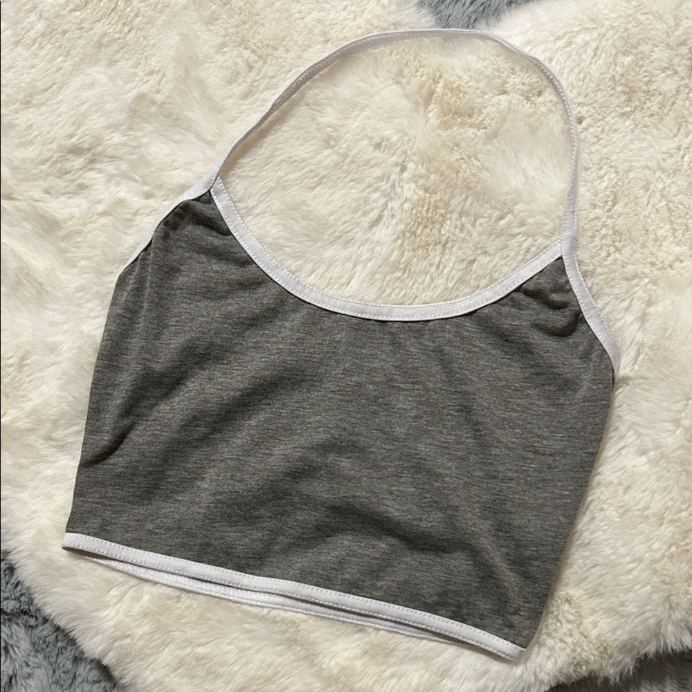 Gray and White Halter Crop Top